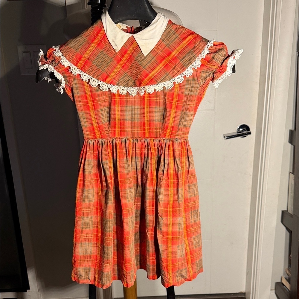 4/5 T Vintage Plaid Dress with Lace Trim